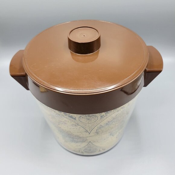 Vintage Thermo-Serv West Bend USA Brown Lid Ice Bucket With World Map Design - Picture 3 of 15